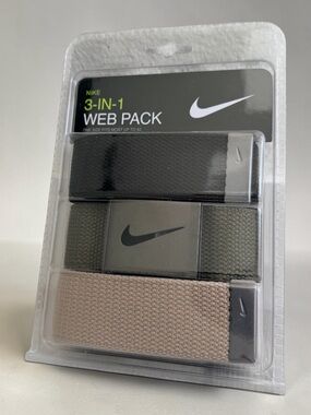 Nike Mens Web Belts 3-In-1 Pack Black Green Khaki One Size Fits Most NIB